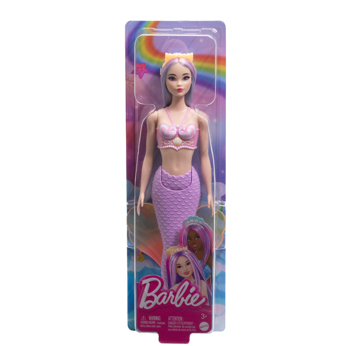 Barbie merineitsiga nukk lavendlililla saba ja roosakas-lilla juuksevärviga