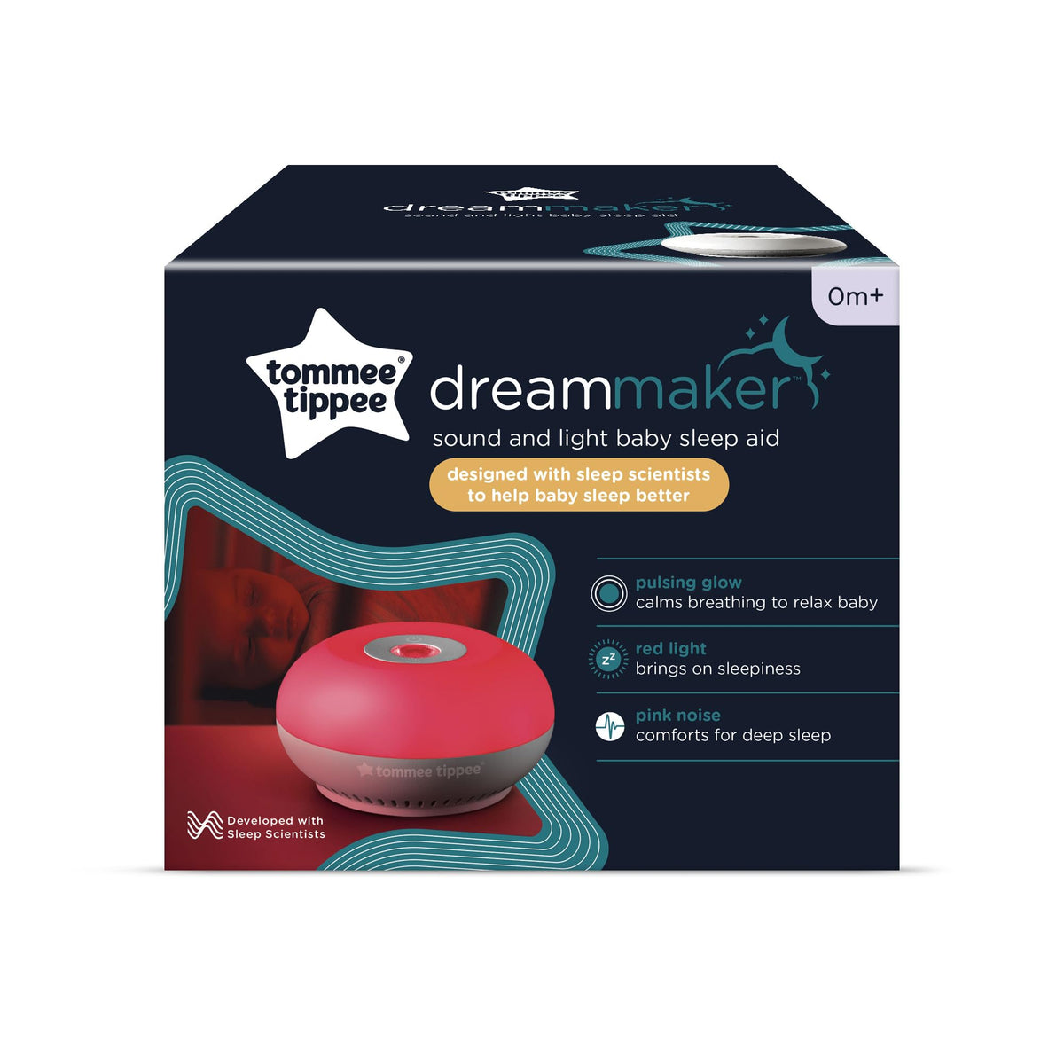 Tommee Tippee Dreammaker baby sleep machine with red night light and CrySensor technology