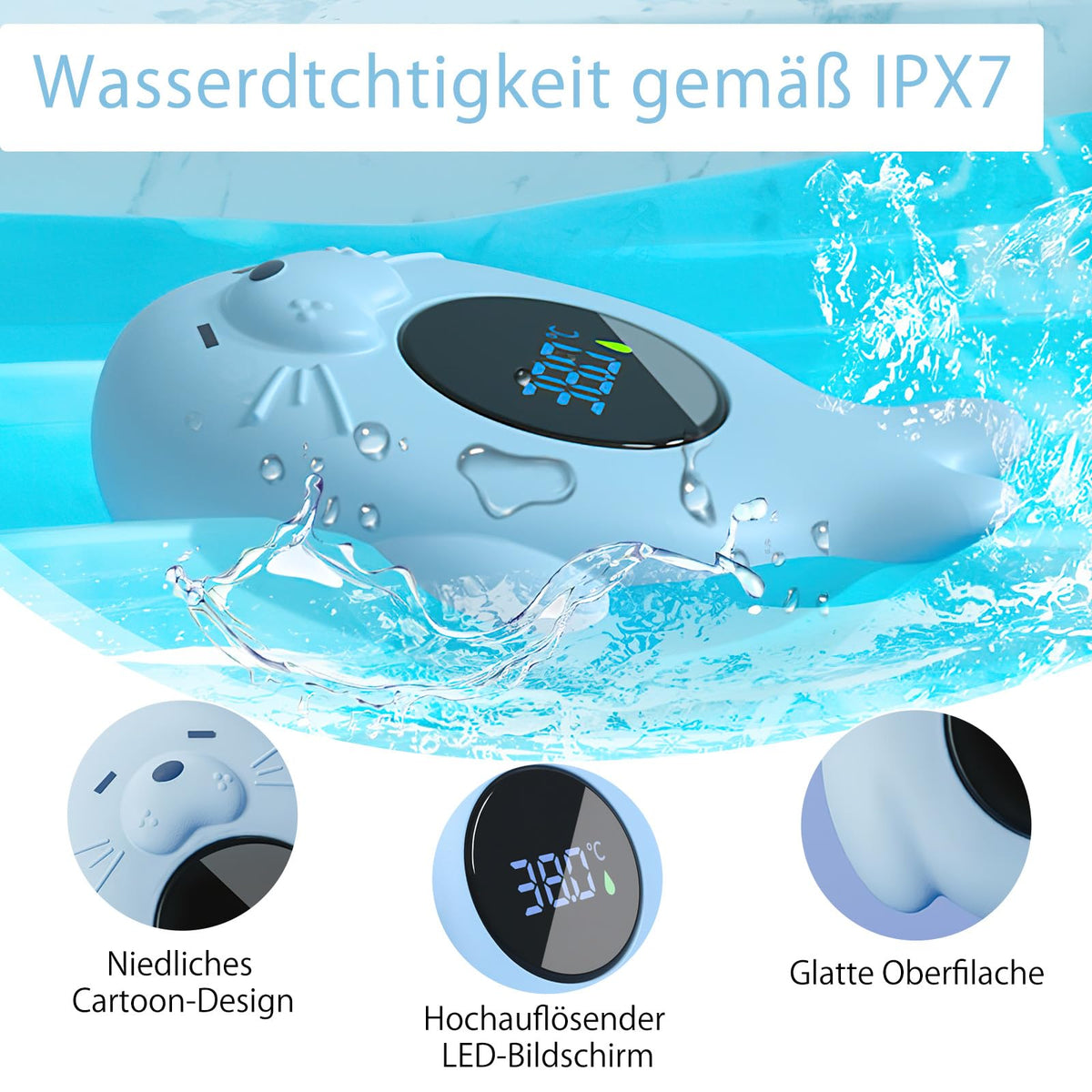 Mayaphilos digital bath thermometer for baby, blue, seal-shaped