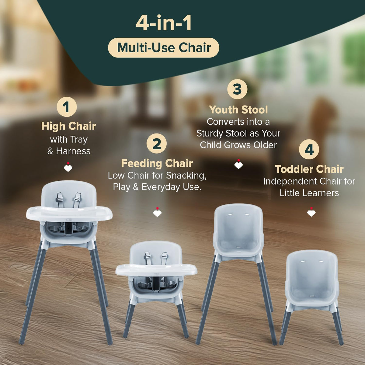 Chicco Zest söögitool, hall (Moon Grey), alates 6 kuust kuni 40 kg