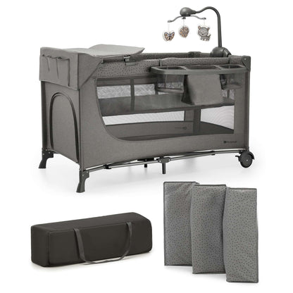Kinderkraft JOY 2 gray travel cot with accessories, up to 25 kg