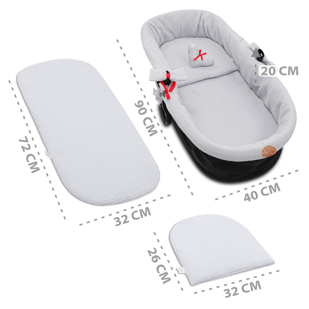 Totsy Baby muslin fabric stroller basket liner (3-piece set), gray