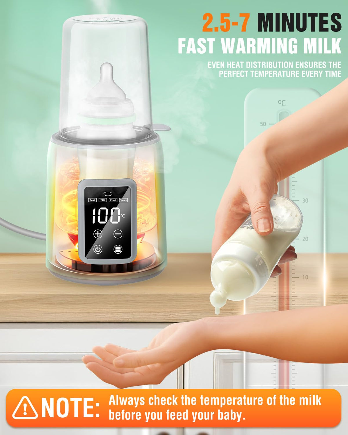 Innefier portable milk warmer and food warmer, stainless steel, greenish gray