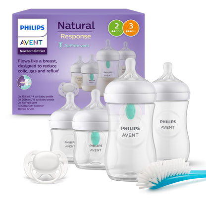 Philips Avent AirFree Vent Newborn Gift Set – 4 baby bottles, pacifier, and bottle brush (SCD657/11)