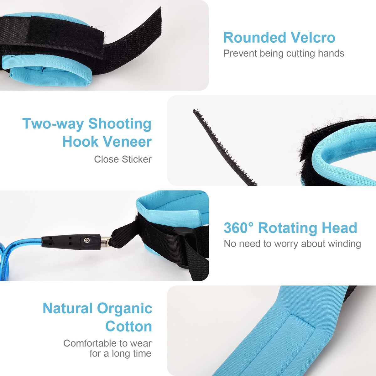 TOYESS 2.5 m child safety harness and wrist strap, 360° rotating, blue + pink