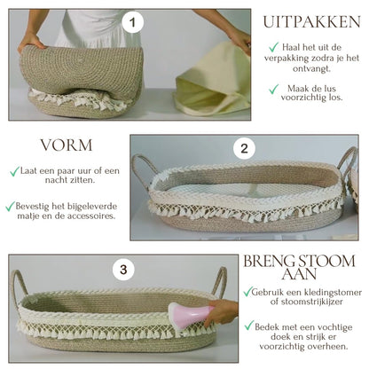 SEBRAM Luxe changing mat and baby basket with extra travel mattress, foam mattress and waterproof cover, cotton rope (beige)