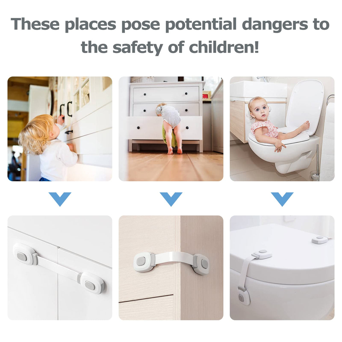 BillyBath baby-safe cabinet locks – adhesive safety locks (5 pcs, gray)