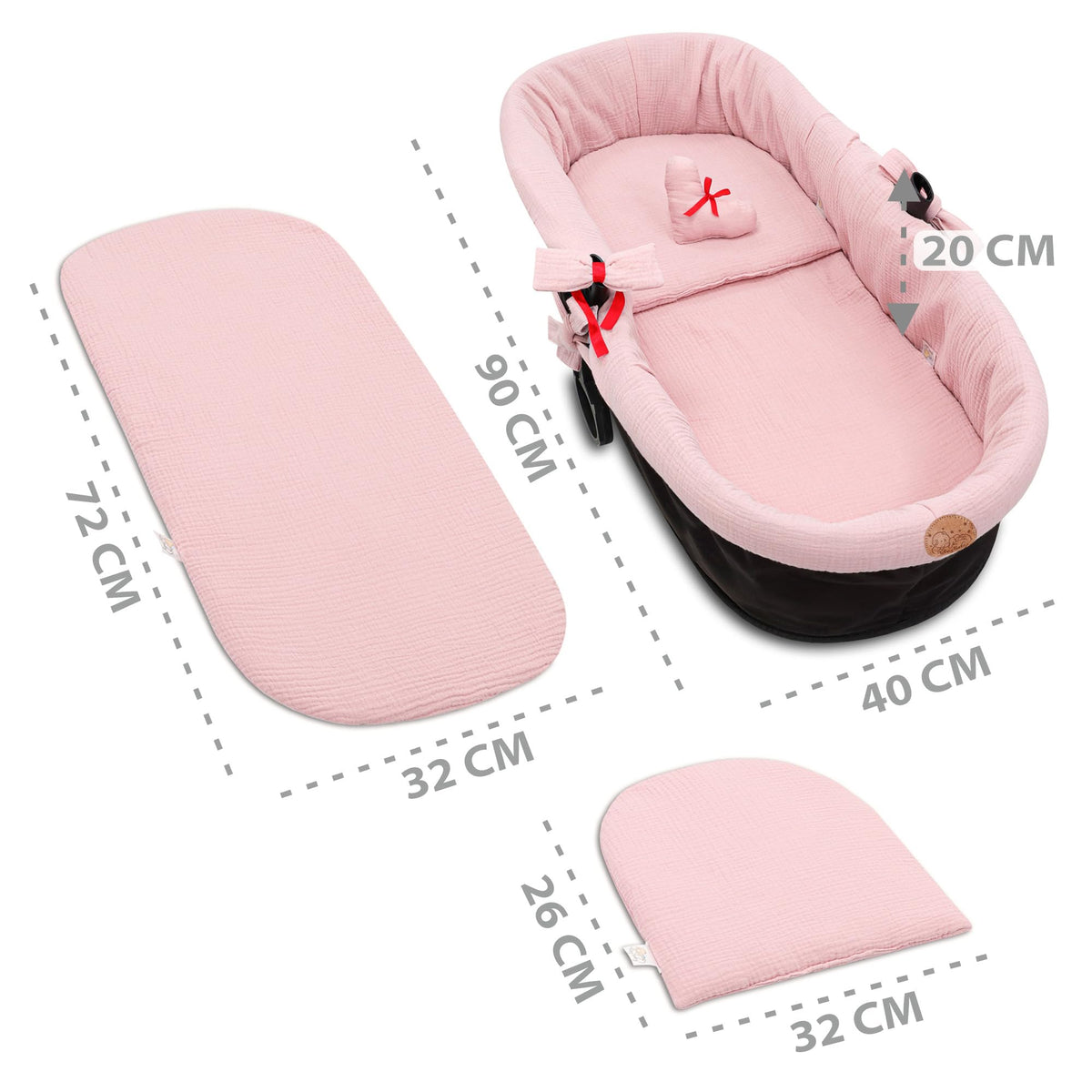Totsy Baby muslin fabric stroller basket liner (3-piece set), pink