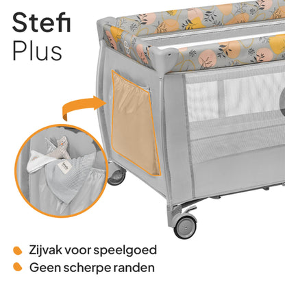 Lionelo Stefi Plus kokkupandav reisivoodi ja mänguaedik madratsiga, hall/lillemuster