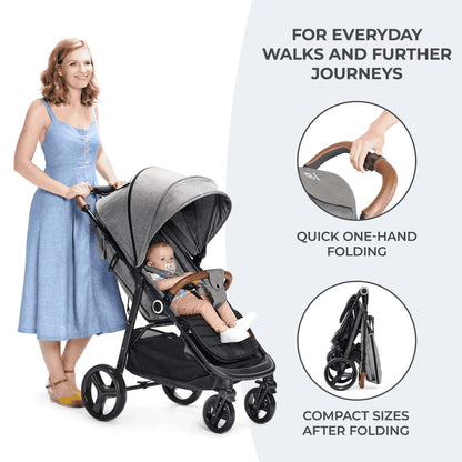 Kinderkraft GRANDE PLUS stroller, grey (from birth up to 22 kg)