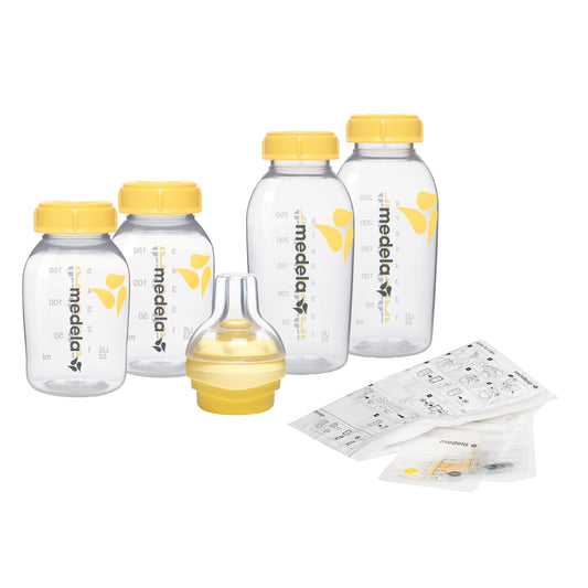 Medela Store & Feed set – breast milk storage bottles, Calma pacifier, and storage bags, BPA-free