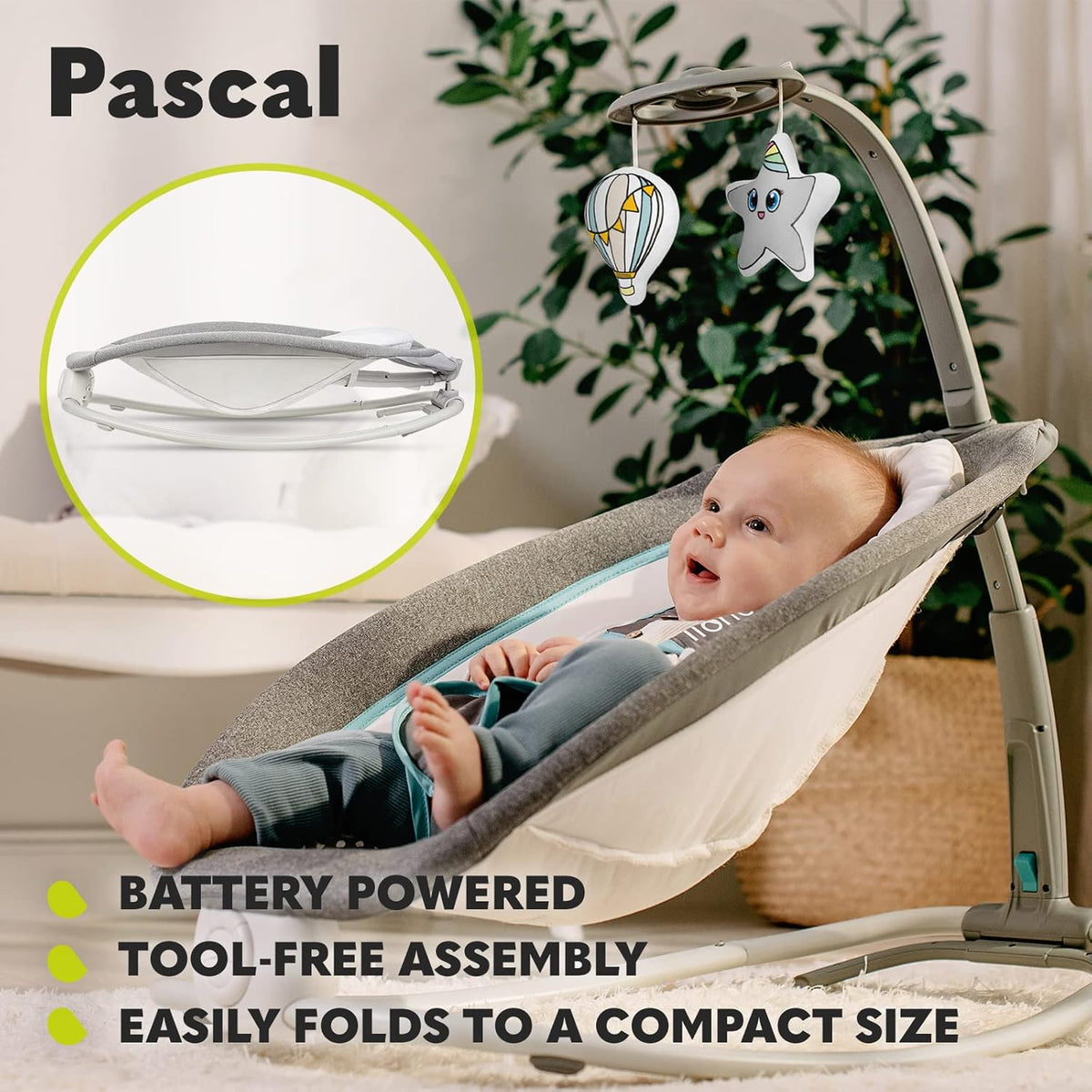 Lionelo Pascal vibrating baby swing-chair with melodies and play carousel, Grey Dove