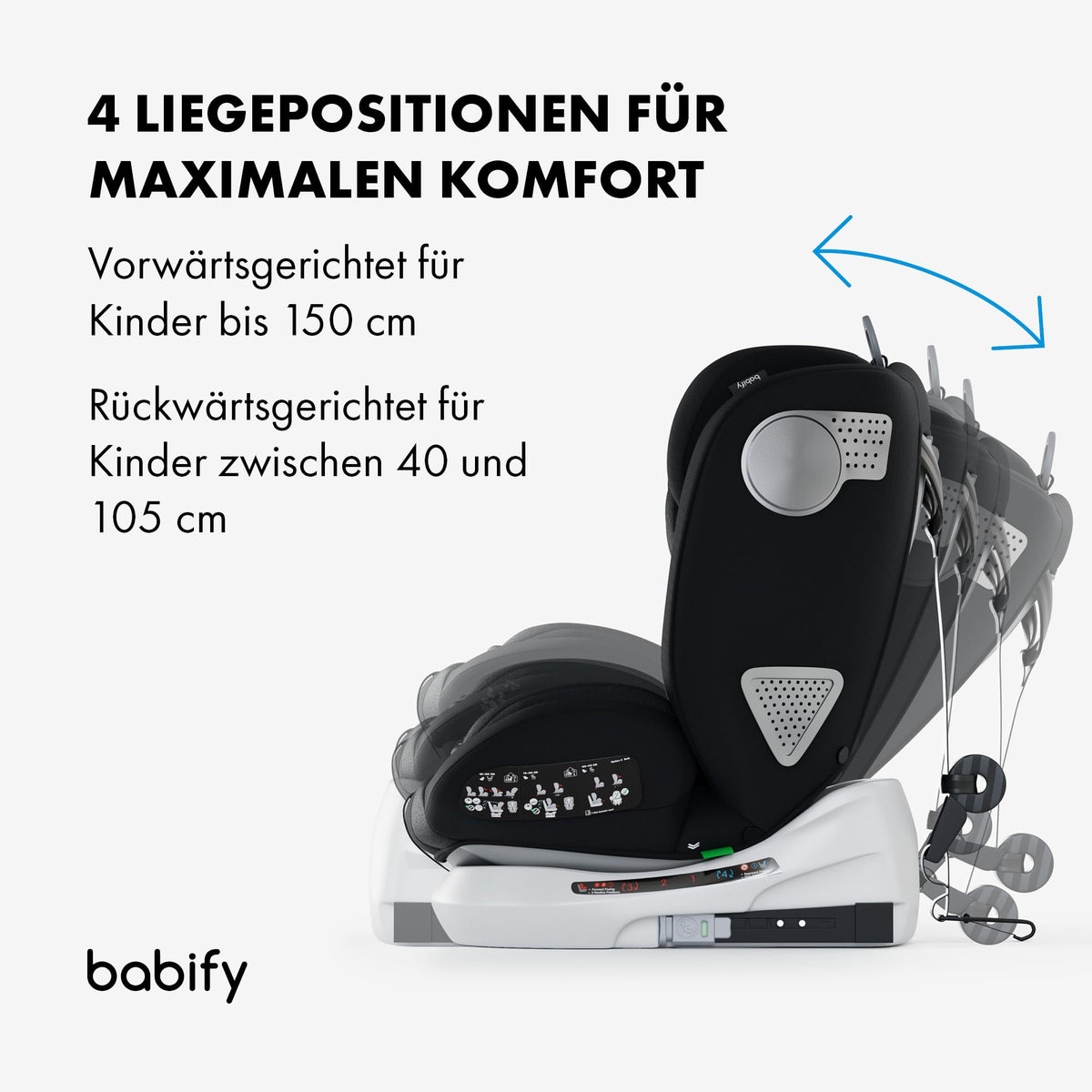 Babify Onboard 360° rotating car seat, Isofix, i-Size 40–150 cm, black/dark grey
