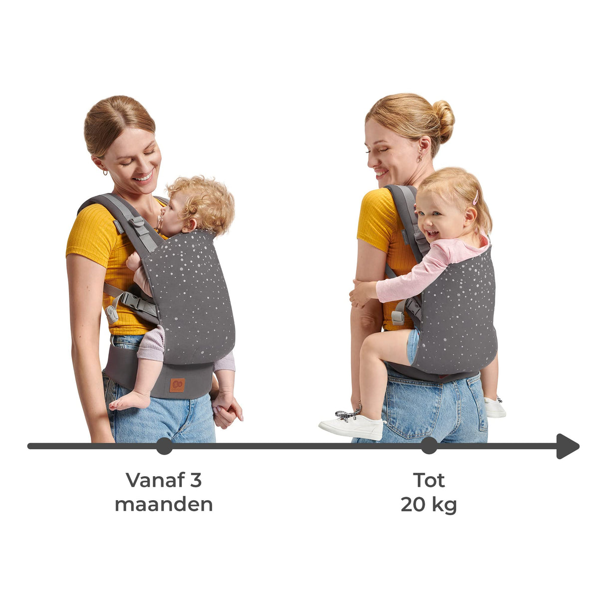 Kinderkraft NINO Confetti ergonomic baby carrier, 2 carrying positions, grey