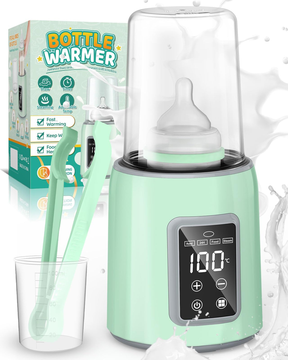 Innefier portable milk warmer and food warmer, stainless steel, greenish gray