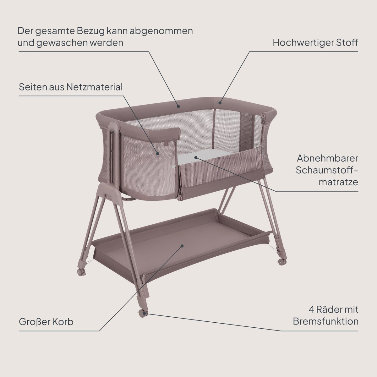 Lionelo Luna EIN vooditasku ja reisivoodi madratsiga, beež (Beige Taupe), kuni 9 kg