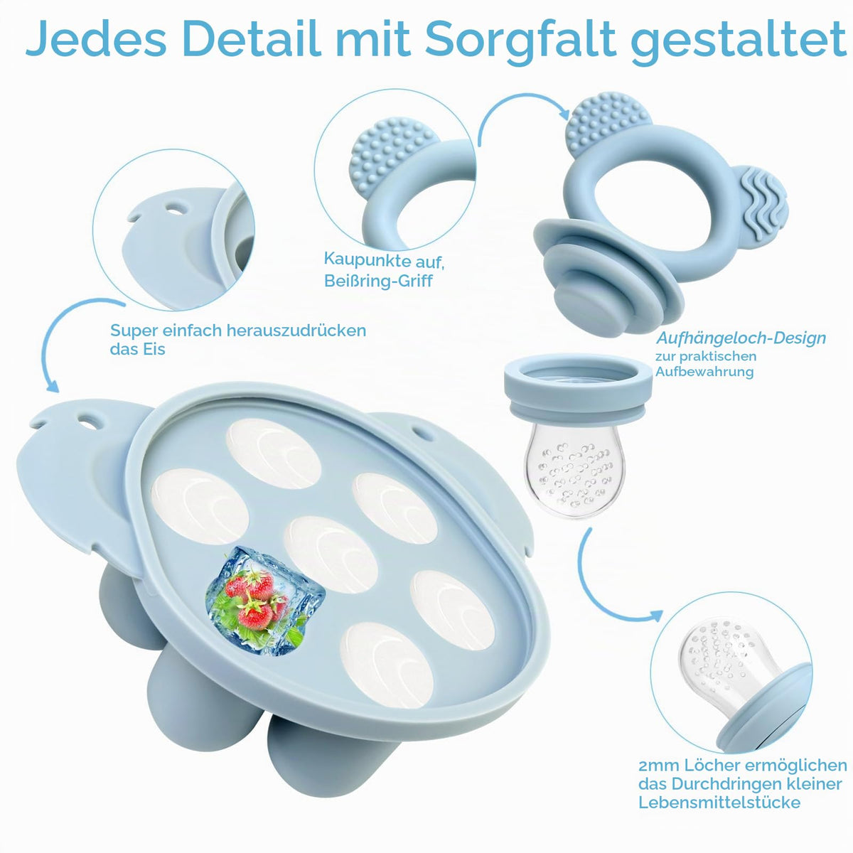 JoyPlus puuviljalutt BFS-Nipple, alates 3+ kuud, tolmune sinine (Staubblau)