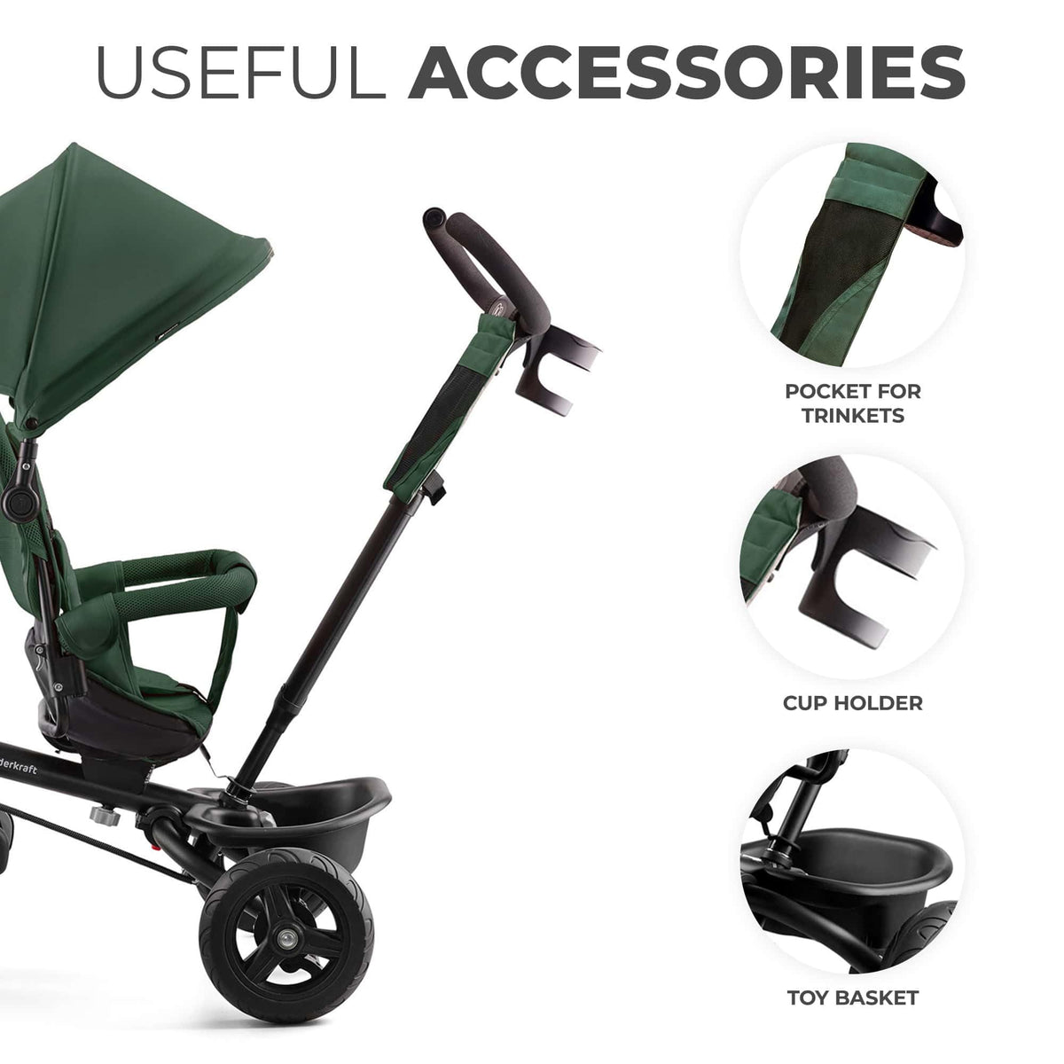 Kinderkraft AVEO foldable tricycle for 9 months – 5 years, green