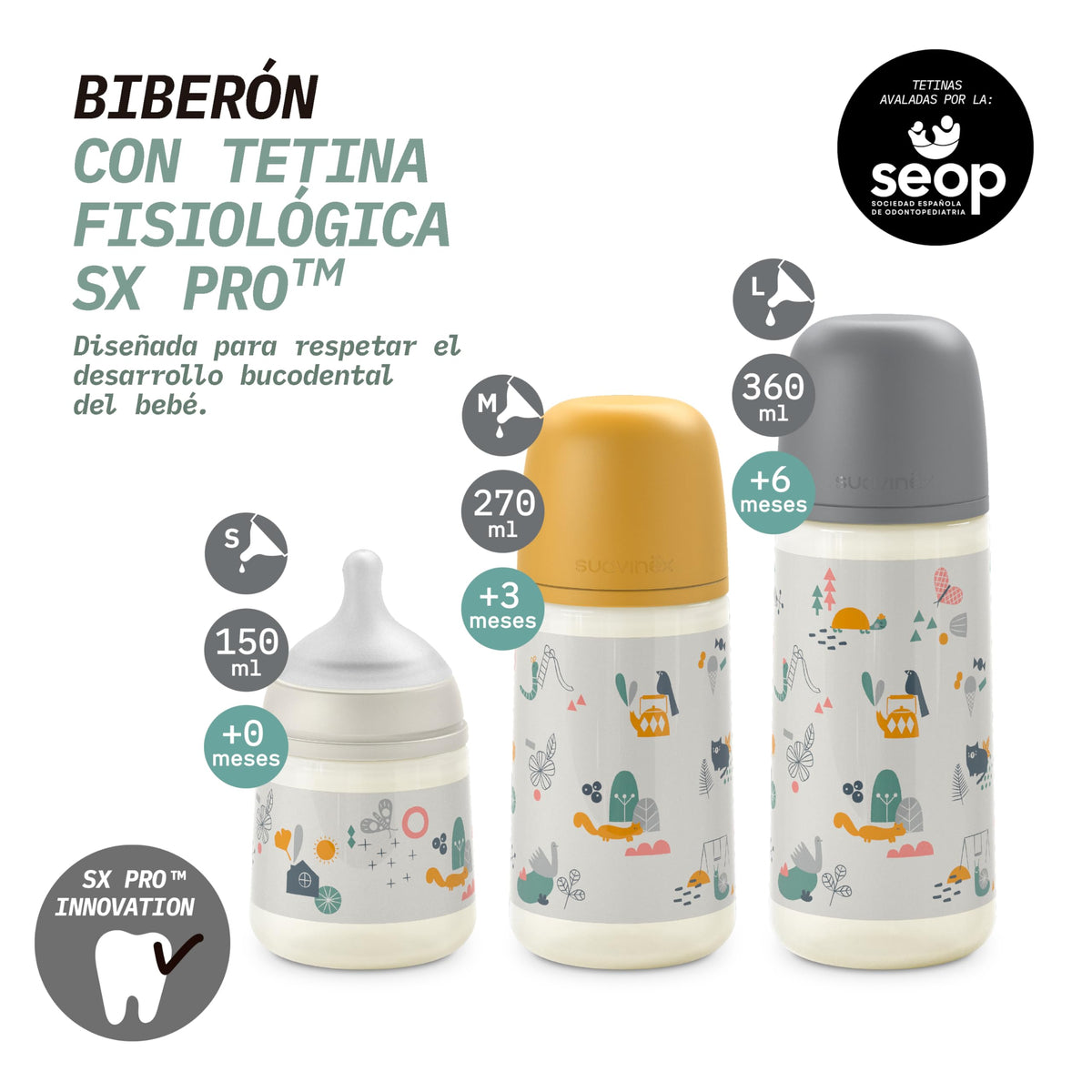 Suavinex SX Pro lutipudel 360 ml, alates 6. elukuust, L-vooluga, sinine Dreams disain