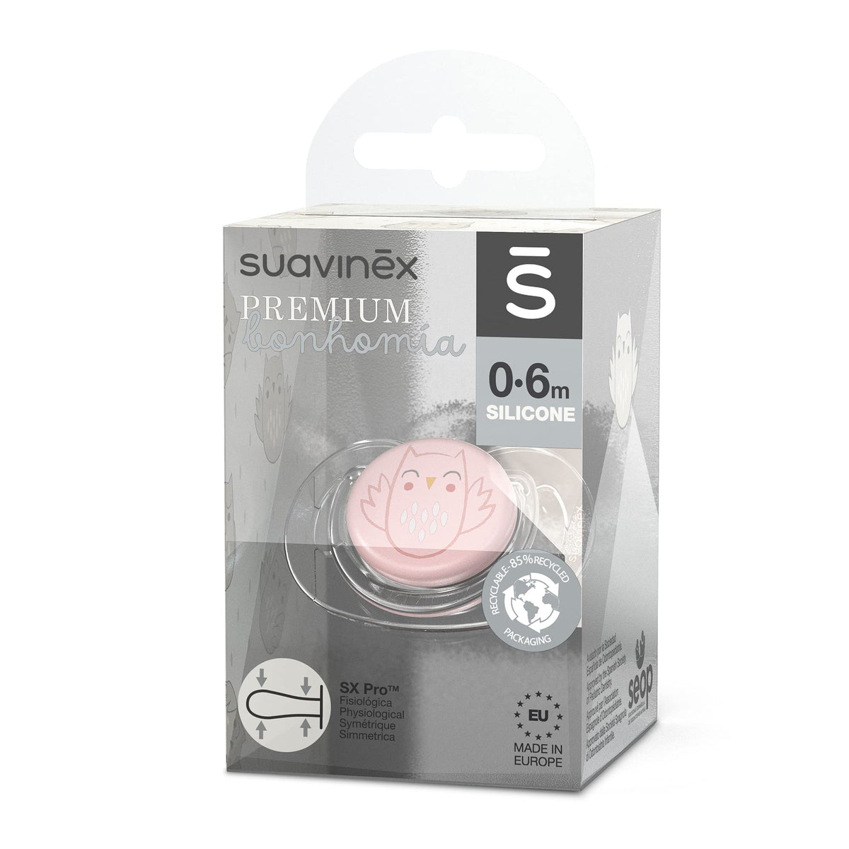 SUAVINEX lutt Bonhomia Rosa 0-6 kuud, sümmeetriline SX Pro, silikoonist