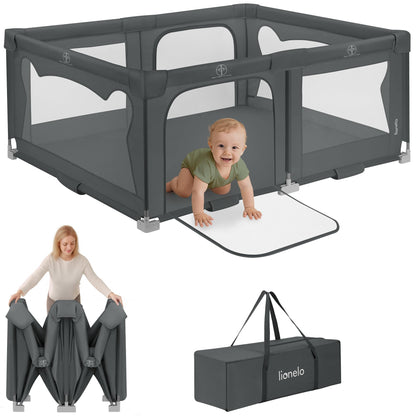 Lionelo Florence Easy Fold XL kokkupandav mänguaedik 150 × 180 cm, hall