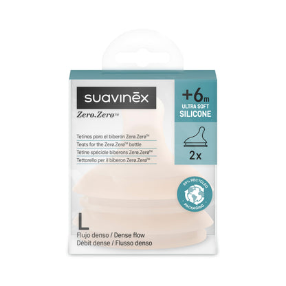 Suavinex Zero Zero spare nipples, L flow, 2 pcs – +6 months, for thick liquids