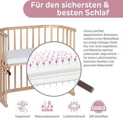 Babybay original beech wood bed pocket, adjustable height, wood