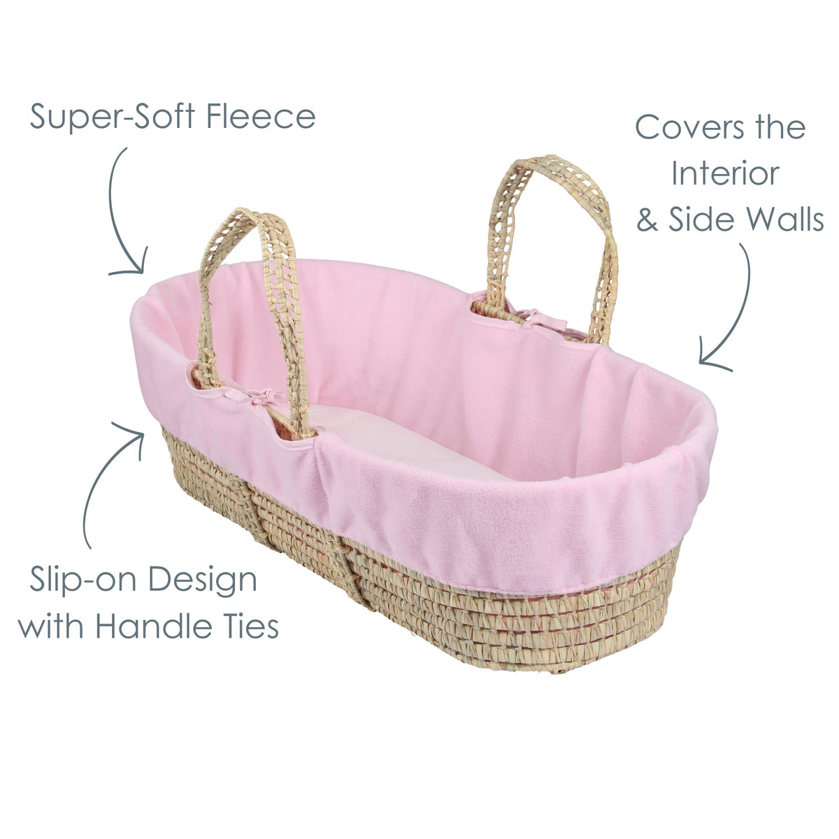 Clair de Lune fleece cover for baby basket/pram basket – pink