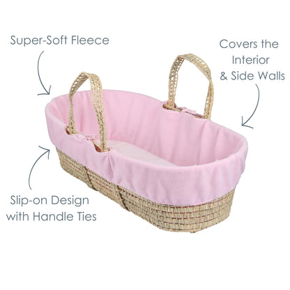 Clair de Lune fleece cover for baby basket/pram basket – pink