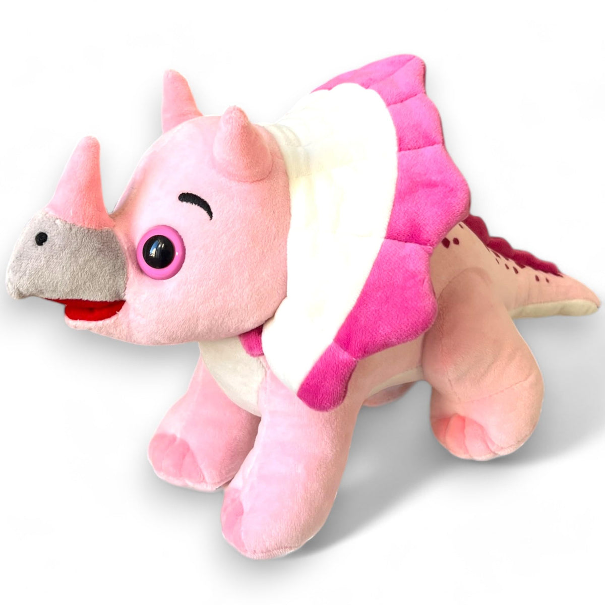 PRIXELLE pink triceratops dinosaur soft toy, 36 cm