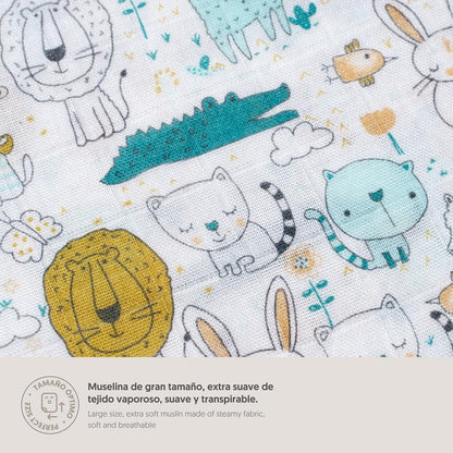 Interbaby bamboo muslin blanket for babies, 120 × 120 cm, 3 pcs, animals