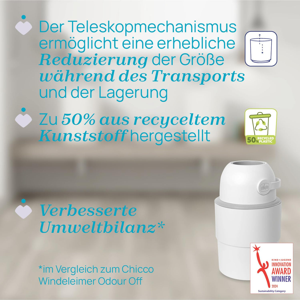 Chicco Compact Odor Control mähkmeämber, kokkupandav, valge