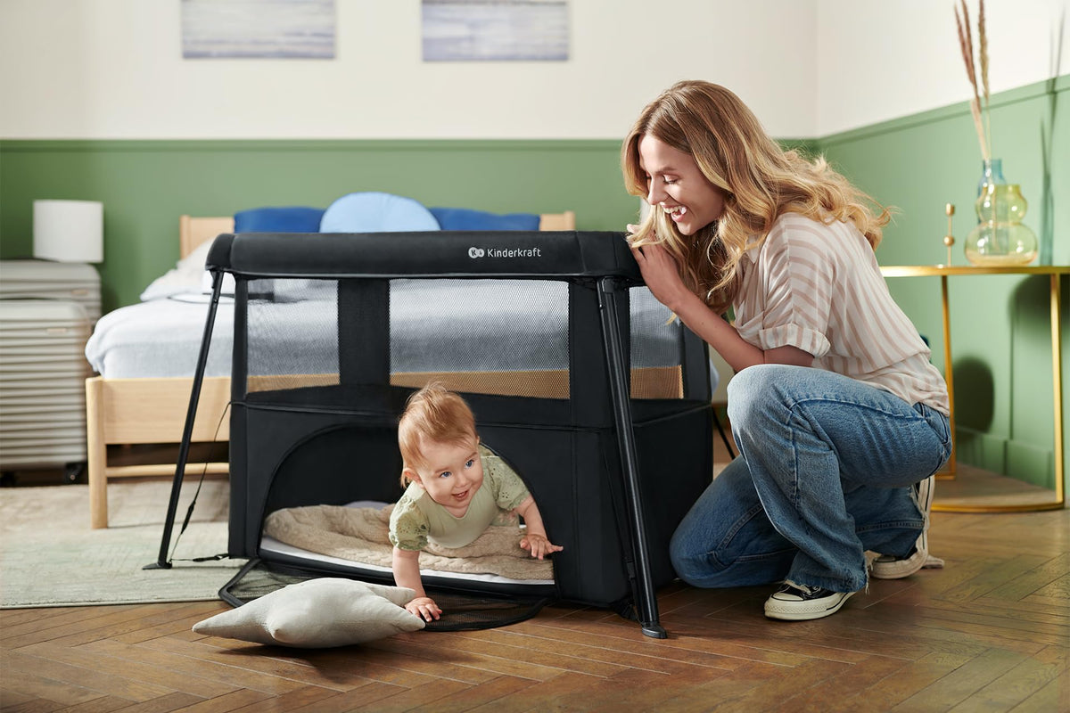 Kinderkraft CAMI 3 ühes beebivoodi, reisivoodi ja mänguaedik, hall