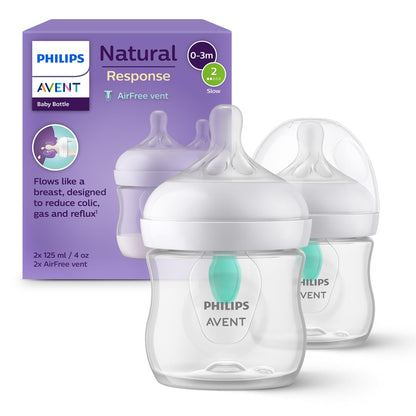 Philips Avent Natural Response baby bottles with AirFree vent, 2 × 125 ml, for newborns