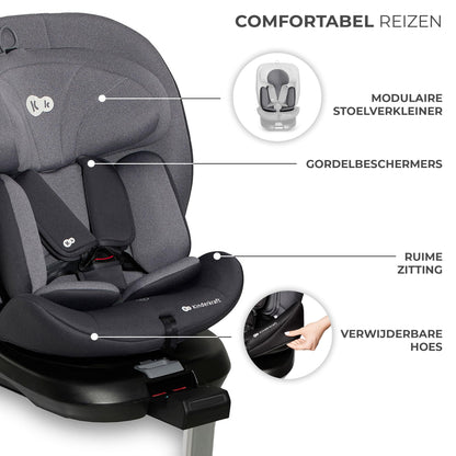 Kinderkraft I-360 i-Size rotating car seat 0–12 years (40–150 cm / 0–36 kg), ISOFIX, grey