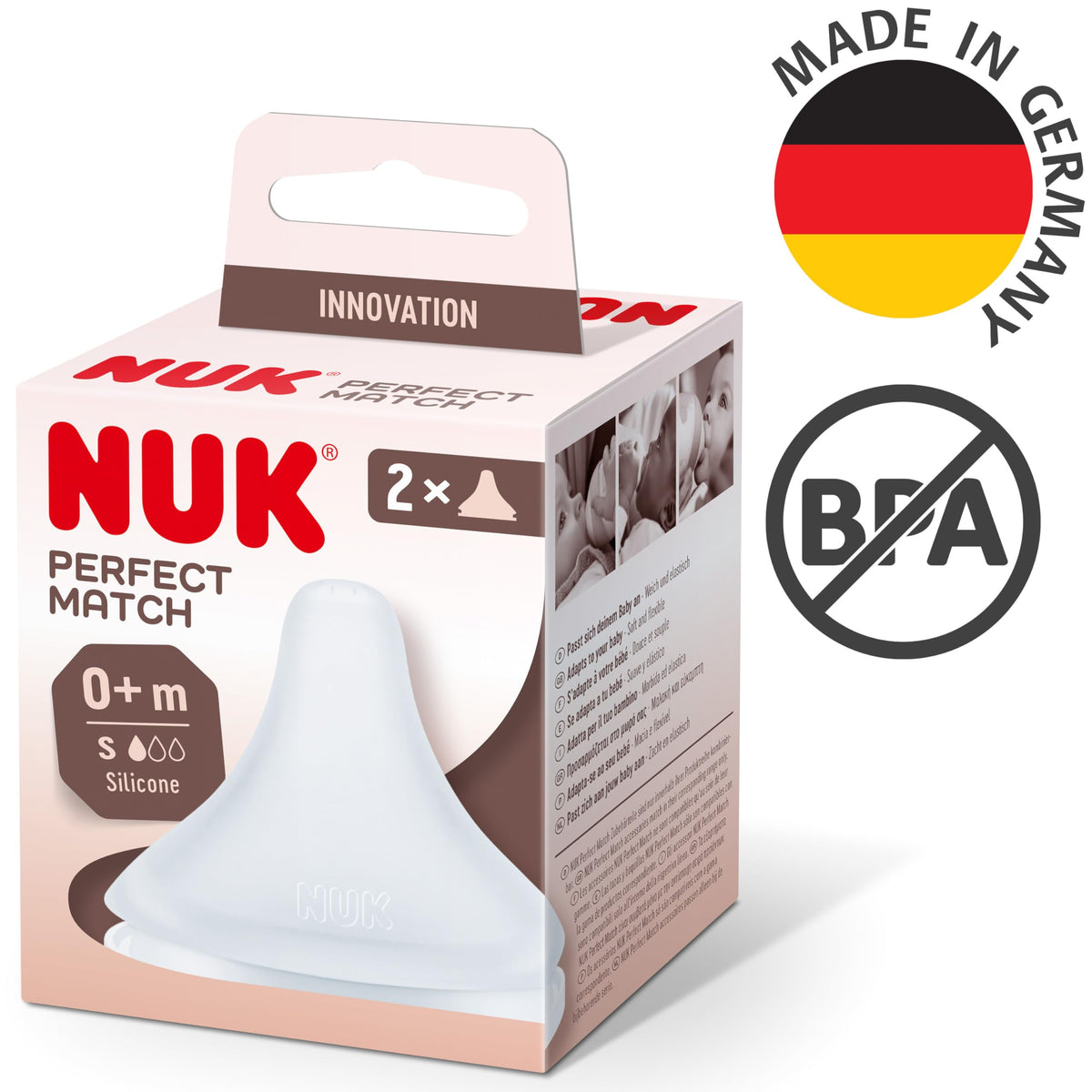 NUK Perfect Match bottle nipple set, size S, 0+ months, 2 pcs, anti-colic, silicone