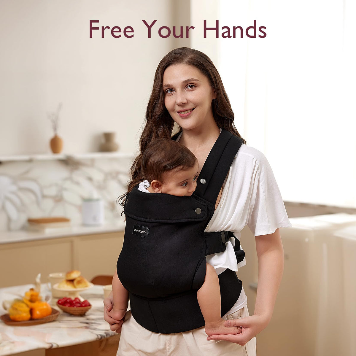 Momcozy ergonomic baby carrier – black, cotton, 3-in-1 design (7–20 kg)