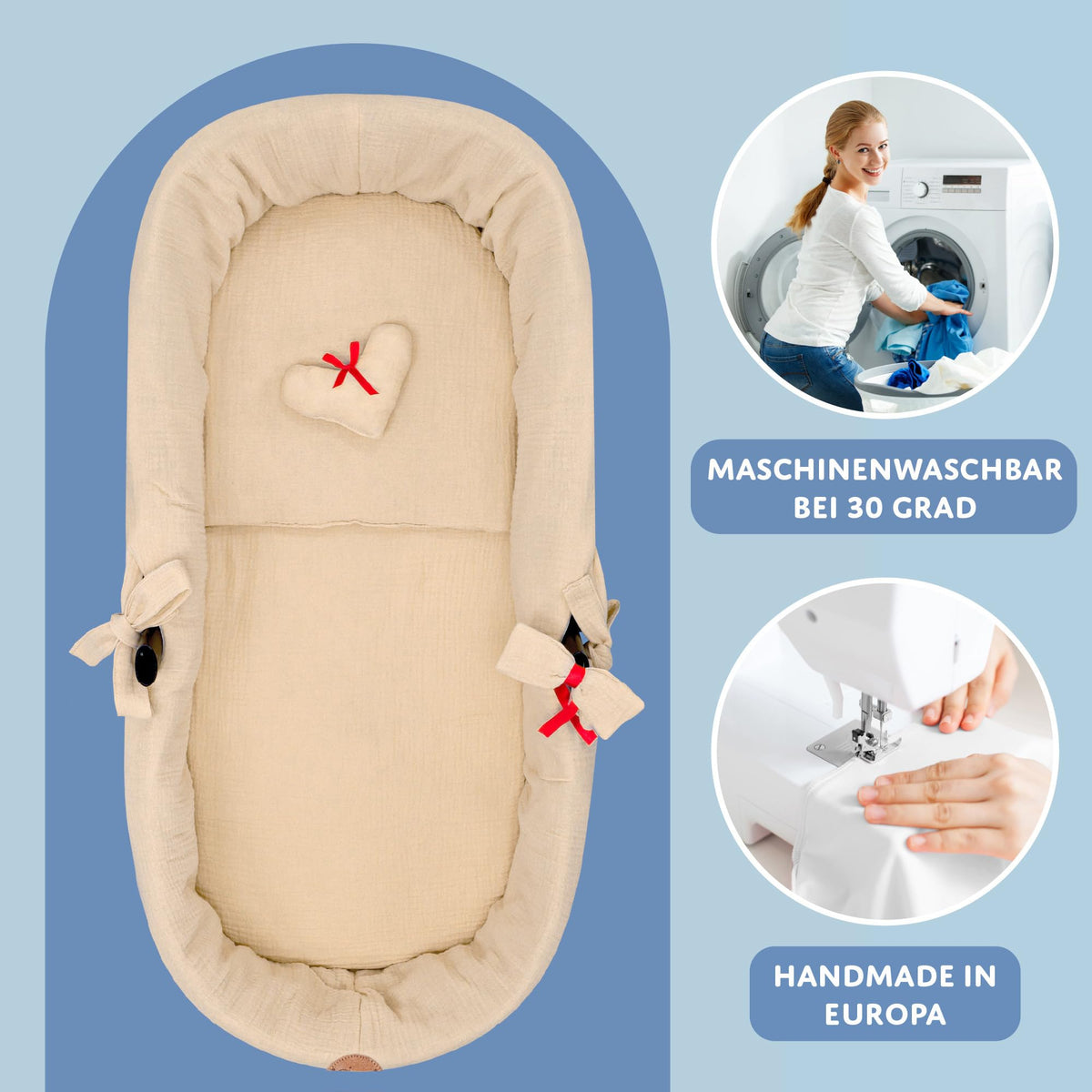 Totsy Baby muslin 3-piece set for baby stroller and cradle – light beige