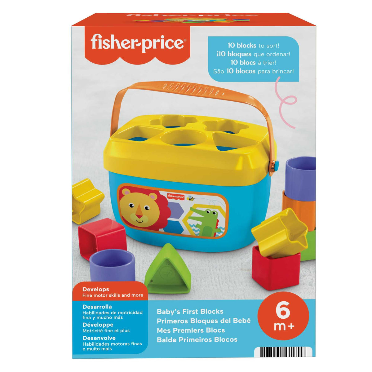 Fisher-Price värvilised klotsid ämbris, sorteerimis- ja ladumismäng, 10 tk, 6+ kuud
