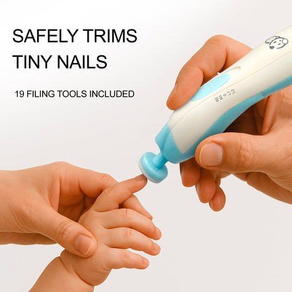 Royal Angels electric baby nail file, 21-piece set with LED light, 13 extra pads, turquoise