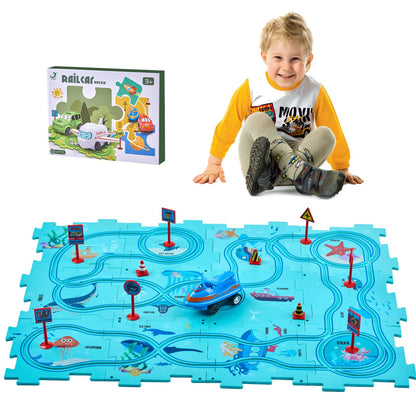 Goomp car puzzle game for children, logic and track game, ocean