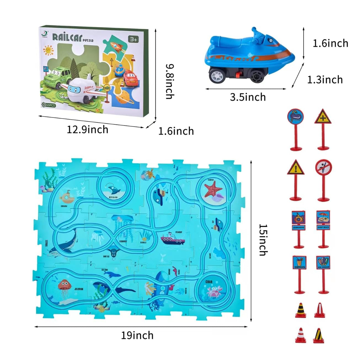 Goomp car puzzle game for children, logic and track game, ocean