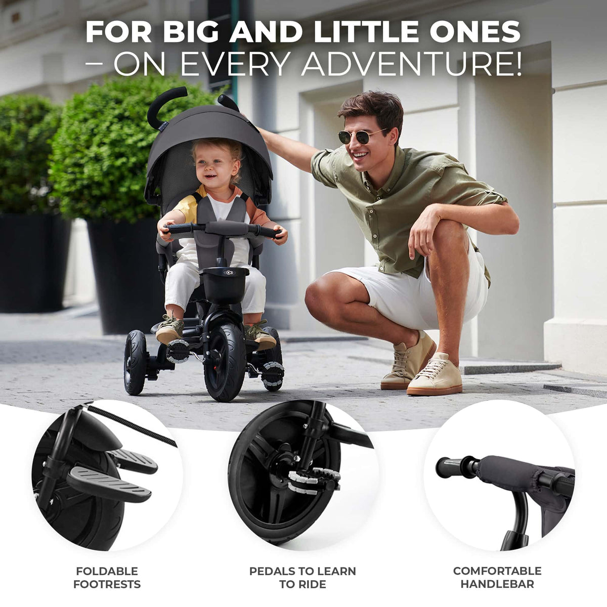Kinderkraft AVEO foldable tricycle for ages 9 months to 5 years, grey