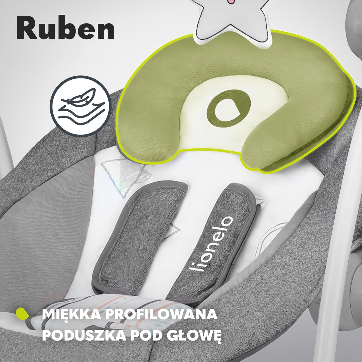 Lionelo Ruben electric baby rocker, up to 9 kg, grey-turquoise
