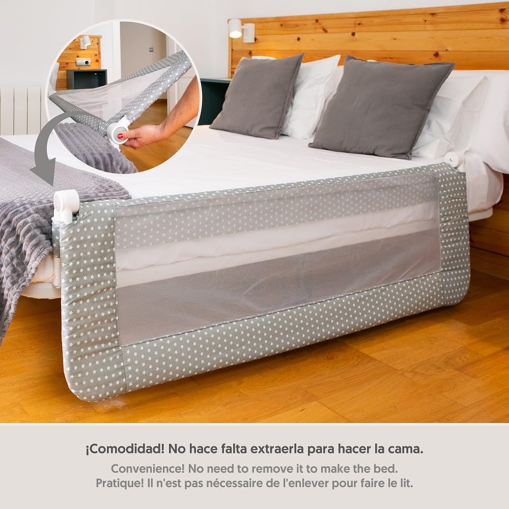 Interbaby kokkupandav voodipiire 150 cm, tähemotiiv, hall