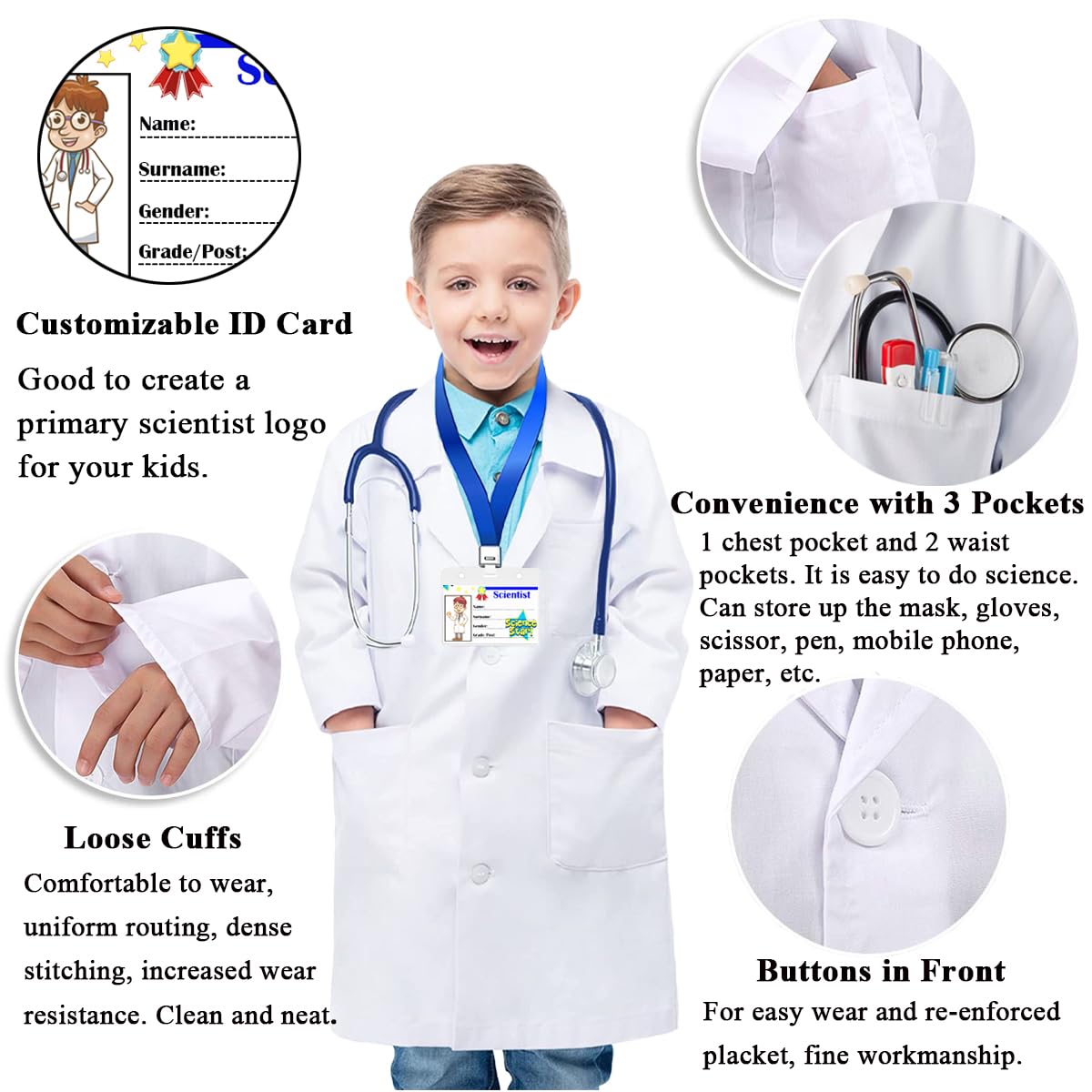 CoatCool children's scientist costume with white lab coat, 140-150cm