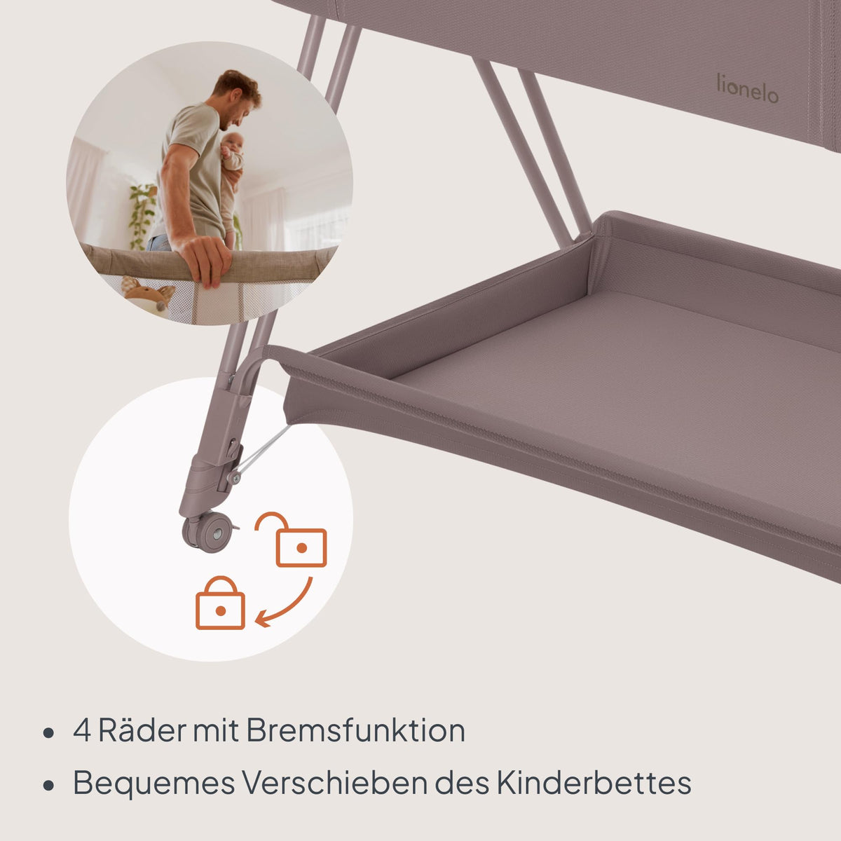 Lionelo Luna EIN vooditasku ja reisivoodi madratsiga, beež (Beige Taupe), kuni 9 kg