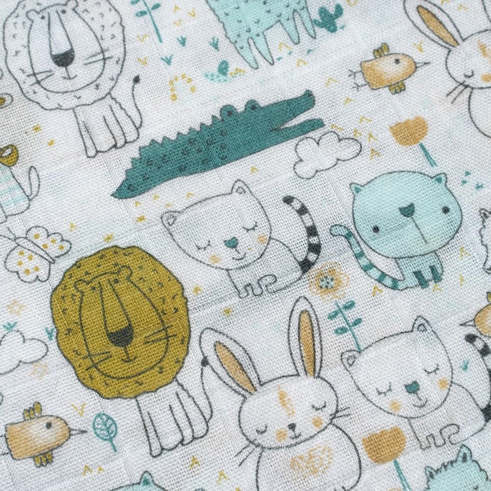 Interbaby bamboo muslin blanket for babies, 120 × 120 cm, 3 pcs, animals