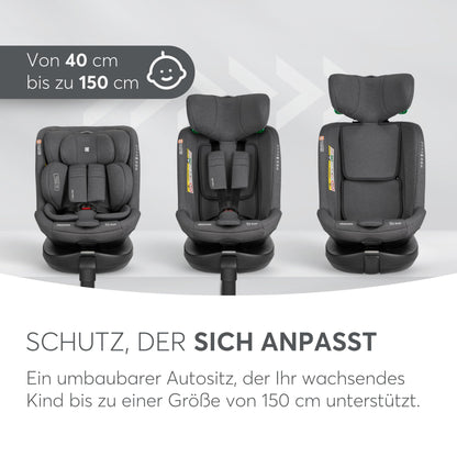 KikkaBoo i-SECURE 360° rotating car seat 0–36 kg / 40–150 cm, dark grey