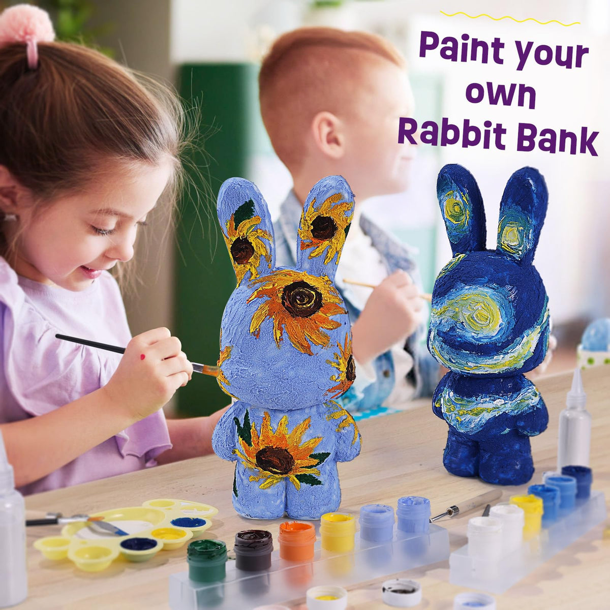 DIY bunny-shaped cash register craft kit for kids, paintable in "Galaxy" style